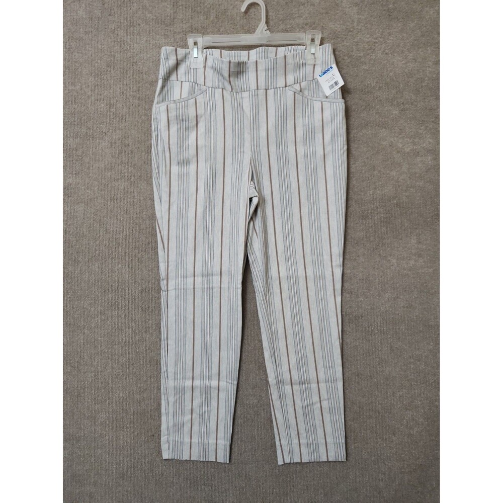 Chicos Perfect Stretch Ankle Pants Womens 1 US 8 Gray Striped Pull On NWOT